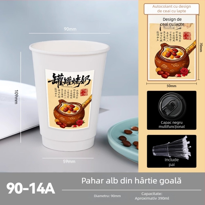 Pahar de cafea cu pereți dubli, îngroșat, pentru ceai cu lapte, izolat și rezistent la căldură, din hârtie Kraft