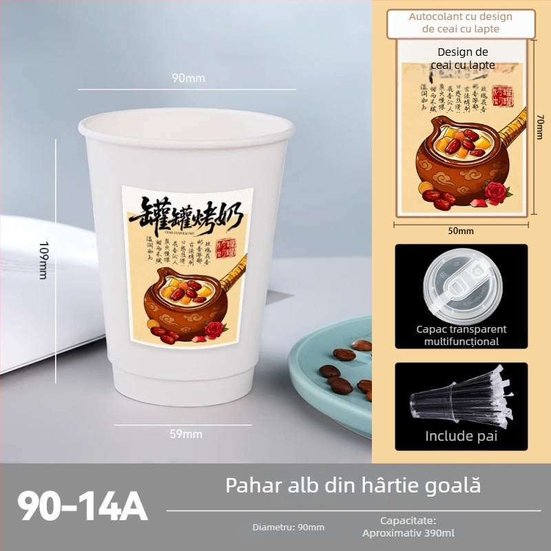 Pahar de cafea cu pereți dubli, îngroșat, pentru ceai cu lapte, izolat și rezistent la căldură, din hârtie Kraft