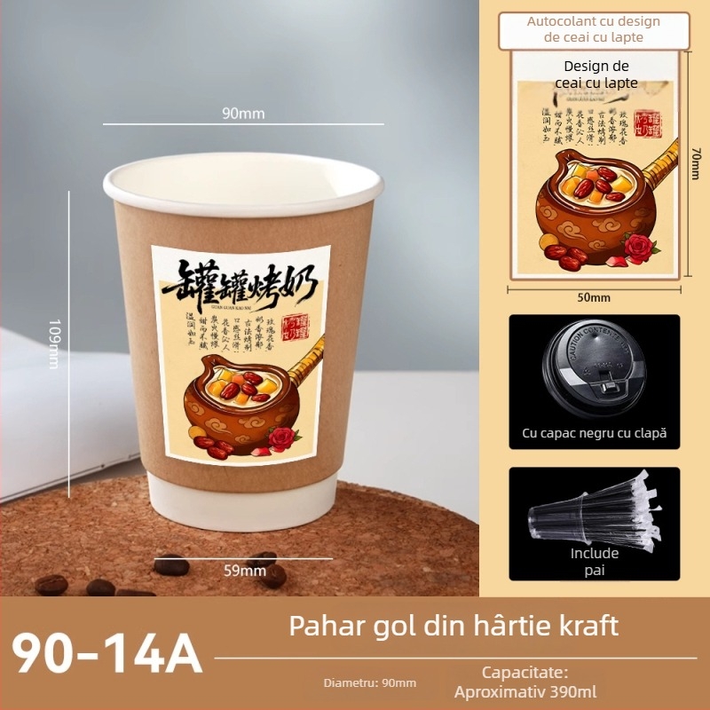 Pahar de cafea cu pereți dubli, îngroșat, pentru ceai cu lapte, izolat și rezistent la căldură, din hârtie Kraft