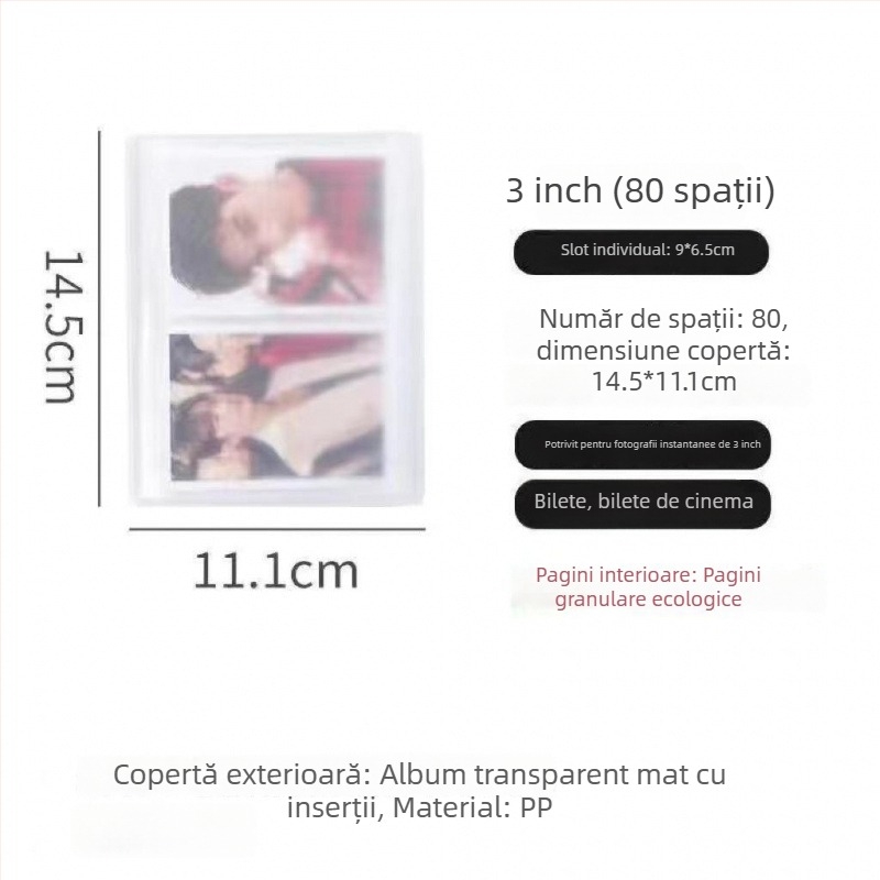 Album foto transparent cu pagini de inserare pentru fotografii de idoli, aspect cu grilă, format A5