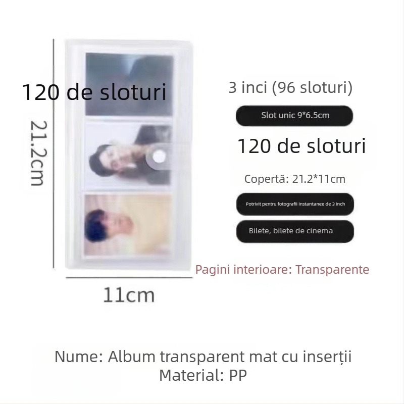 Album foto transparent cu pagini de inserare pentru fotografii de idoli, aspect cu grilă, format A5