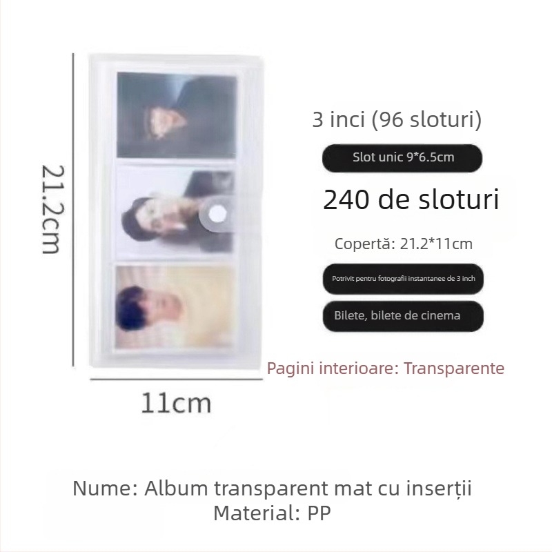 Album foto transparent cu pagini de inserare pentru fotografii de idoli, aspect cu grilă, format A5