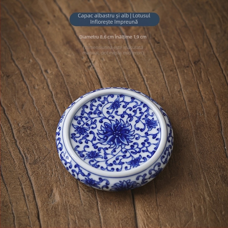 Suport ceramic pentru capac de ceainic, albastru și alb, accesoriu decorativ vintage lucrat manual pentru ceremonia ceaiului acasă