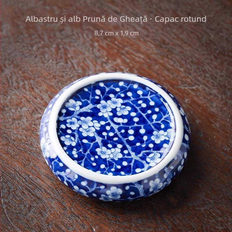 Suport ceramic pentru capac de ceainic, albastru și alb, accesoriu decorativ vintage lucrat manual pentru ceremonia ceaiului acasă