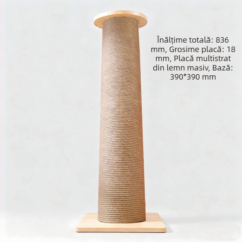Plaçă de zgâriere pentru pisici din lemn masiv, verticală, cu grosime foarte mare și dimensiuni mari, rezistentă, fără scăpări de fibre, jucărie durabilă