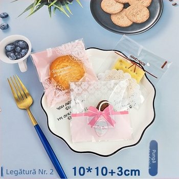 Pungi din plastic pentru ambalare deserturi: biscuiți, moon cake și patiserie, dimensiune 10x10+3, 100 buc.