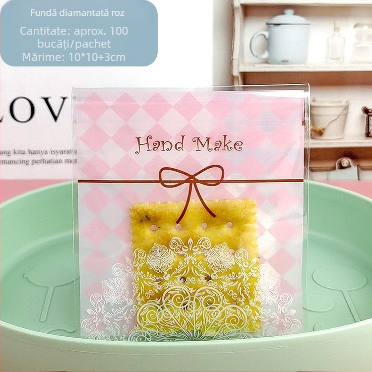 Pungi din plastic pentru ambalare deserturi: biscuiți, moon cake și patiserie, dimensiune 10x10+3, 100 buc.