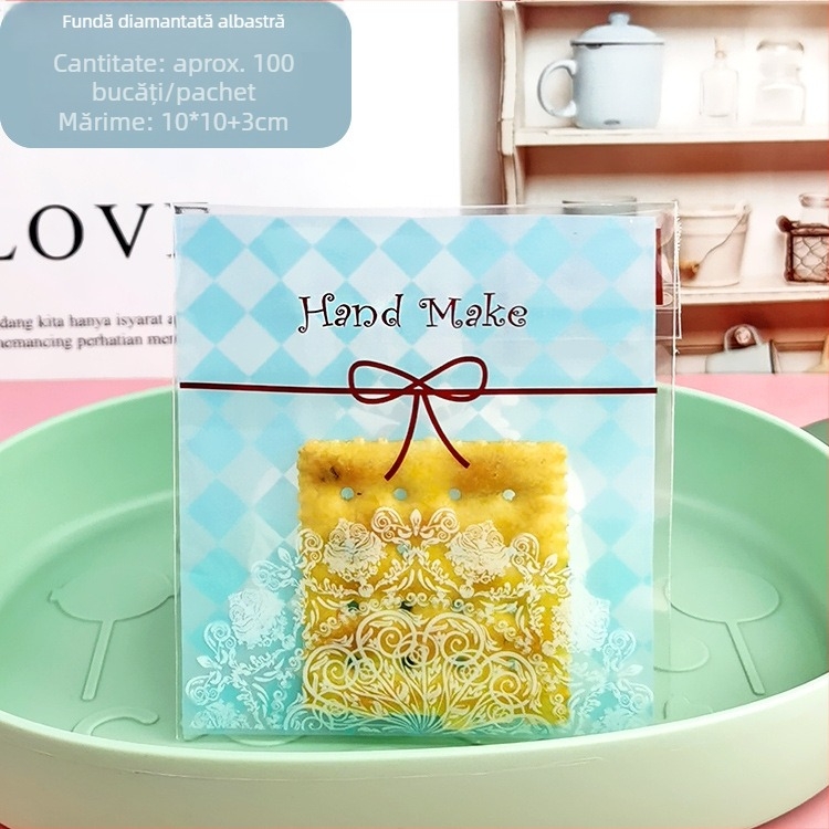 Pungi din plastic pentru ambalare deserturi: biscuiți, moon cake și patiserie, dimensiune 10x10+3, 100 buc.