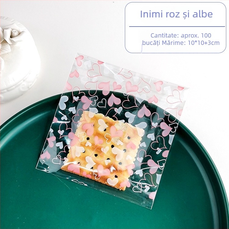 Pungi din plastic pentru ambalare deserturi: biscuiți, moon cake și patiserie, dimensiune 10x10+3, 100 buc.