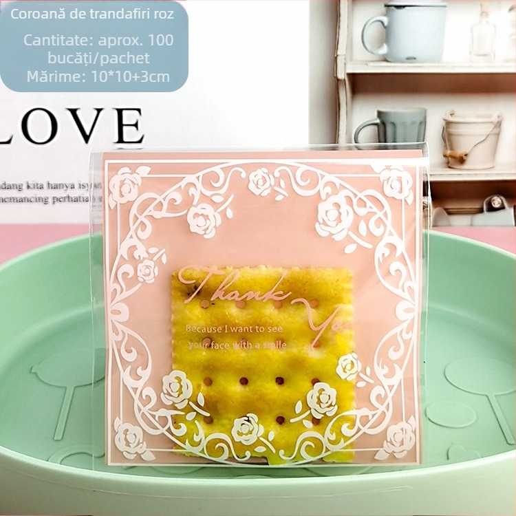 Pungi din plastic pentru ambalare deserturi: biscuiți, moon cake și patiserie, dimensiune 10x10+3, 100 buc.