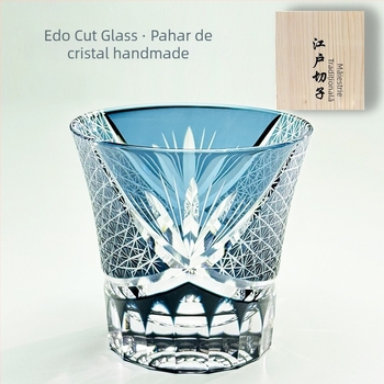 Pahar Edo Kiriko din cristal, realizat manual în Japonia, pentru whiskey și sake, 301–400 ml