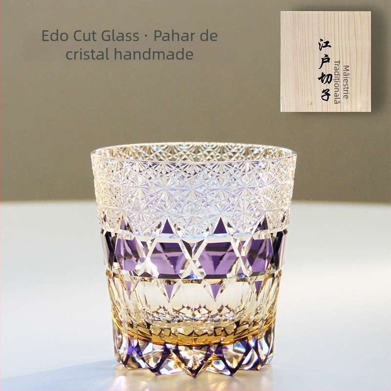 Pahar Edo Kiriko din cristal, realizat manual în Japonia, pentru whiskey și sake, 301–400 ml