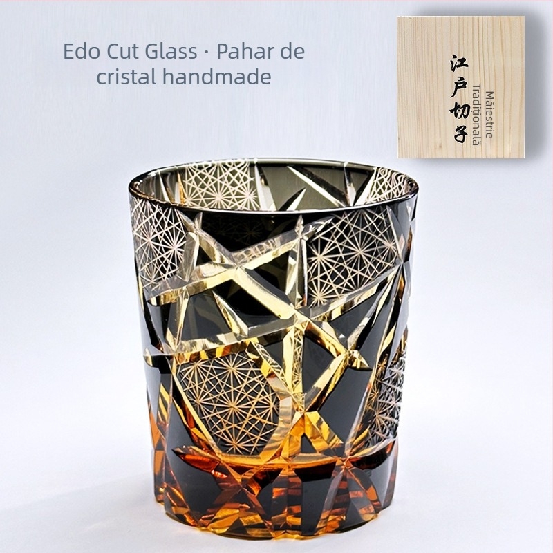 Pahar Edo Kiriko din cristal, realizat manual în Japonia, pentru whiskey și sake, 301–400 ml