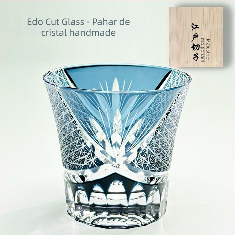 Pahar Edo Kiriko din cristal, realizat manual în Japonia, pentru whiskey și sake, 301–400 ml