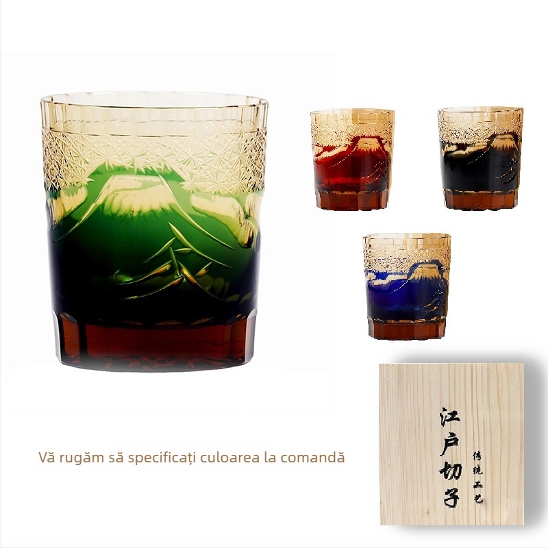 Pahar Edo Kiriko din cristal, realizat manual în Japonia, pentru whiskey și sake, 301–400 ml