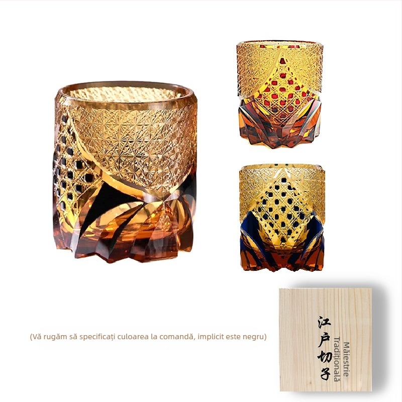Pahar Edo Kiriko din cristal, realizat manual în Japonia, pentru whiskey și sake, 301–400 ml