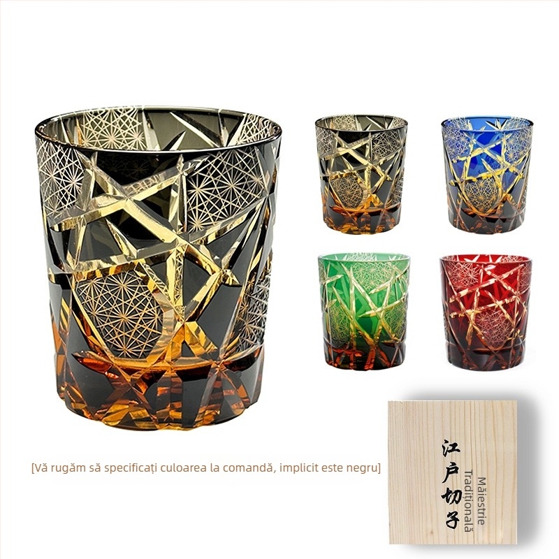 Pahar Edo Kiriko din cristal, realizat manual în Japonia, pentru whiskey și sake, 301–400 ml