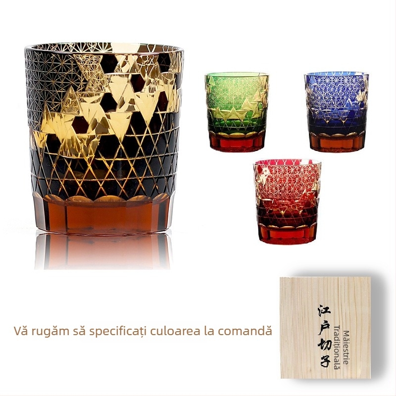 Pahar Edo Kiriko din cristal, realizat manual în Japonia, pentru whiskey și sake, 301–400 ml