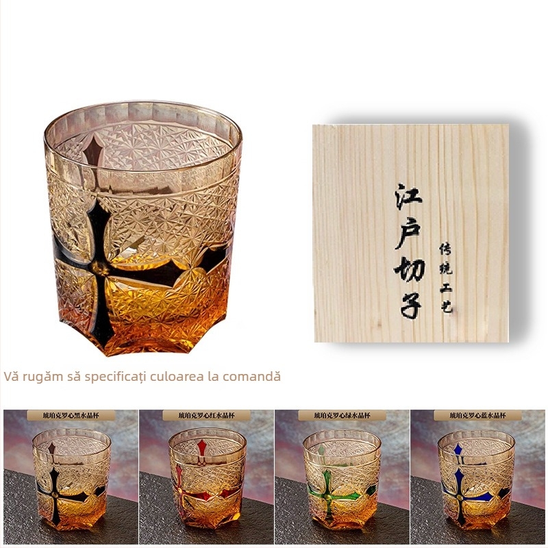 Pahar Edo Kiriko din cristal, realizat manual în Japonia, pentru whiskey și sake, 301–400 ml