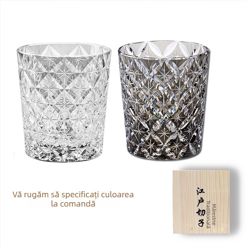Pahar Edo Kiriko din cristal, realizat manual în Japonia, pentru whiskey și sake, 301–400 ml