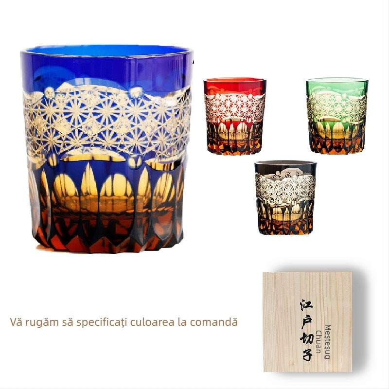 Pahar Edo Kiriko din cristal, realizat manual în Japonia, pentru whiskey și sake, 301–400 ml