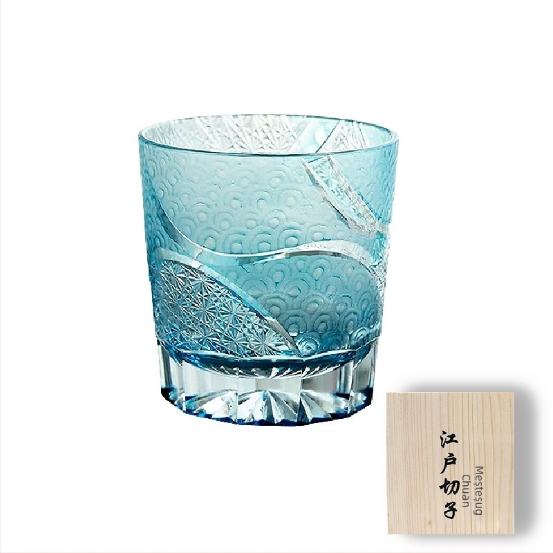 Pahar Edo Kiriko din cristal, realizat manual în Japonia, pentru whiskey și sake, 301–400 ml