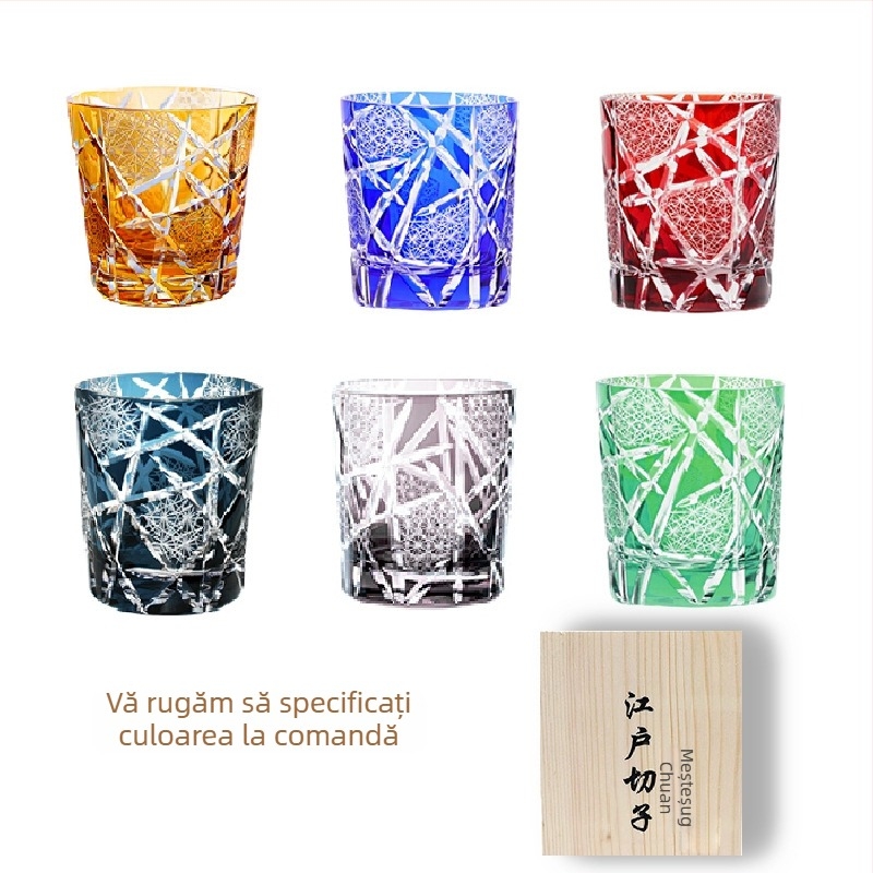 Pahar Edo Kiriko din cristal, realizat manual în Japonia, pentru whiskey și sake, 301–400 ml