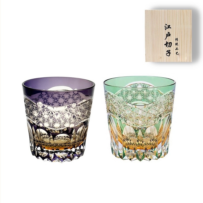 Pahar Edo Kiriko din cristal, realizat manual în Japonia, pentru whiskey și sake, 301–400 ml