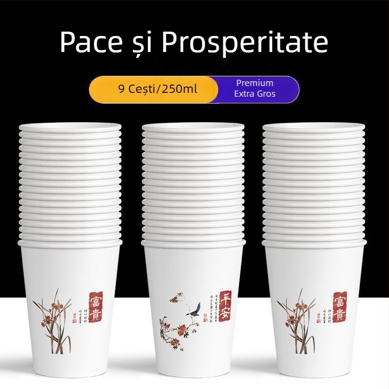 Pahare de hârtie de unică folosință, groase, pentru uz casnic, set în cutie, stil chinezesc, sub 100 ml