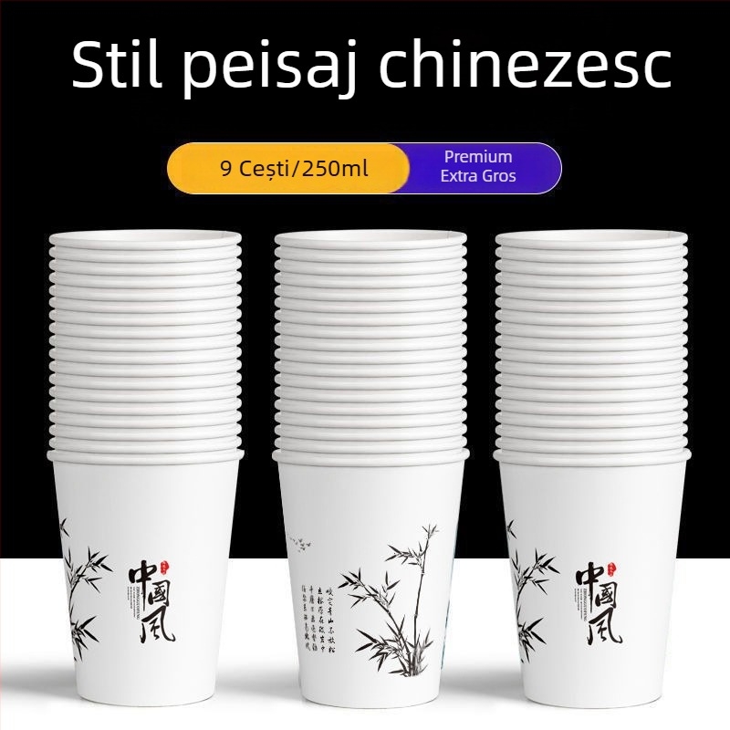 Pahare de hârtie de unică folosință, groase, pentru uz casnic, set în cutie, stil chinezesc, sub 100 ml