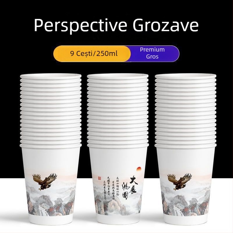 Pahare de hârtie de unică folosință, groase, pentru uz casnic, set în cutie, stil chinezesc, sub 100 ml