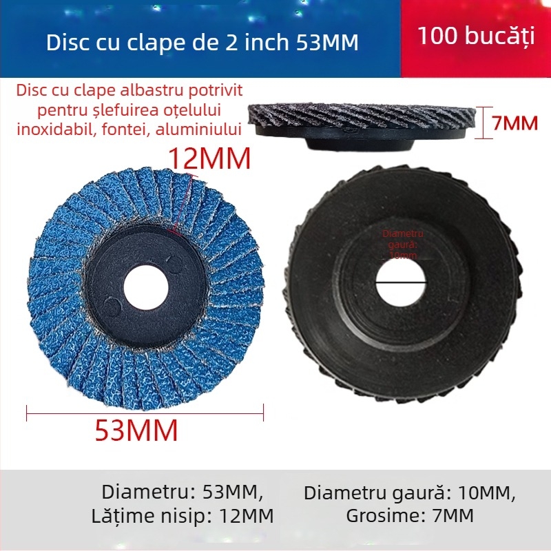 Discuri pentru șlefuitor unghi pneumatic de 2 inchi – disc flap, disc de polizare, degrosare și îndepărtare a ruginii, diametru 50 mm