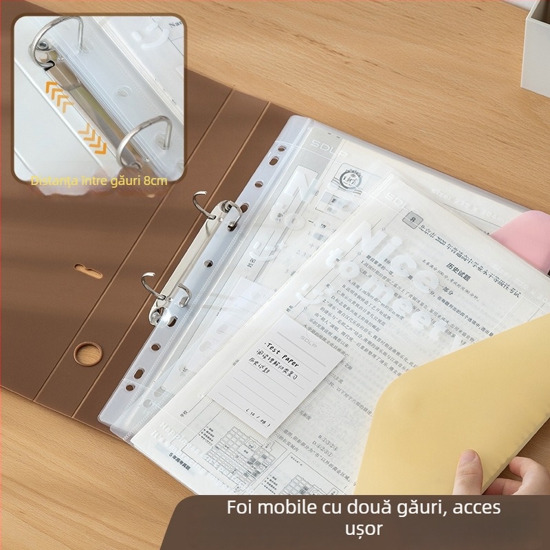Dosar A4 pentru documente cu clemă D cu două găuri, buzunar transparent pentru fișiere și plăcuță de scriere