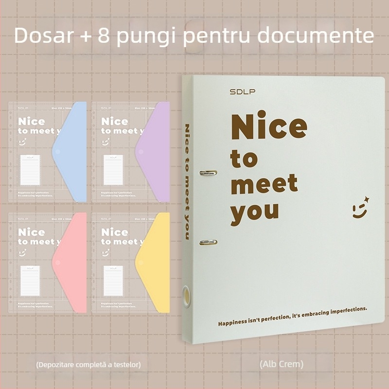 Dosar A4 pentru documente cu clemă D cu două găuri, buzunar transparent pentru fișiere și plăcuță de scriere