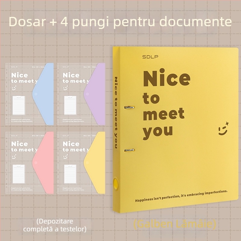 Dosar A4 pentru documente cu clemă D cu două găuri, buzunar transparent pentru fișiere și plăcuță de scriere
