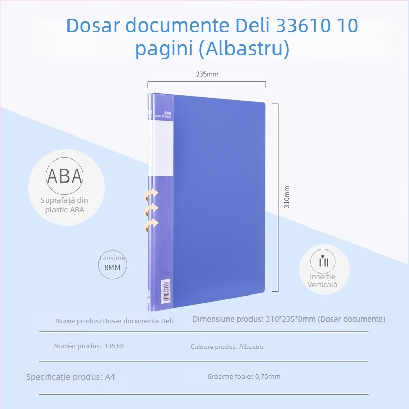 Deli 33600 serie A4, 100 de pagini – dosar multifuncțional pentru pagini și desene