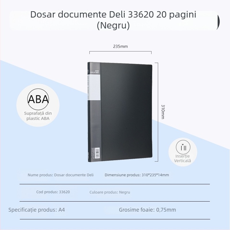 Deli 33600 serie A4, 100 de pagini – dosar multifuncțional pentru pagini și desene