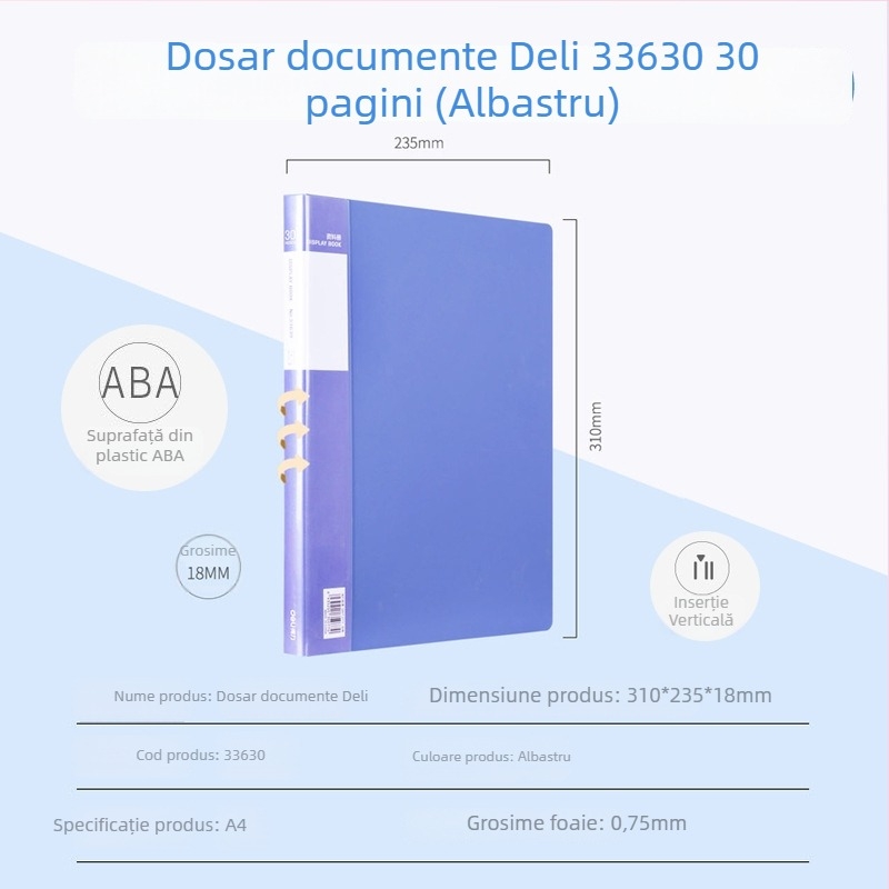 Deli 33600 serie A4, 100 de pagini – dosar multifuncțional pentru pagini și desene