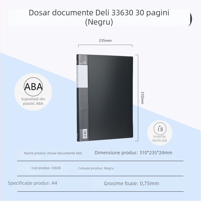 Deli 33600 serie A4, 100 de pagini – dosar multifuncțional pentru pagini și desene