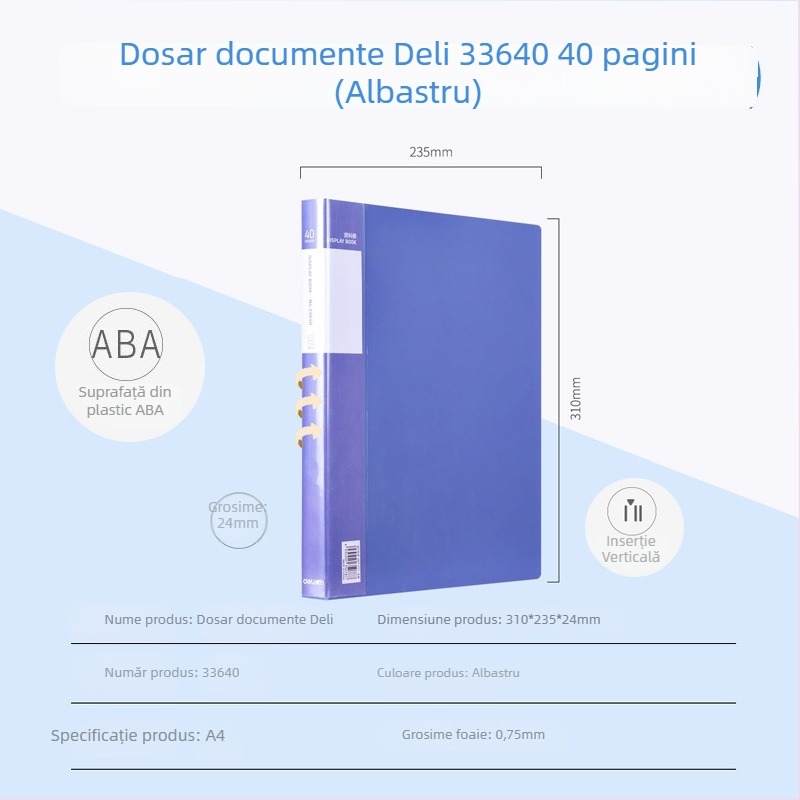 Deli 33600 serie A4, 100 de pagini – dosar multifuncțional pentru pagini și desene