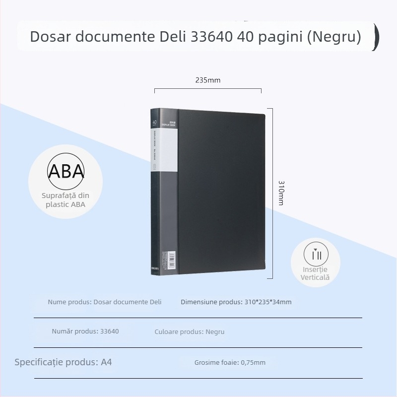 Deli 33600 serie A4, 100 de pagini – dosar multifuncțional pentru pagini și desene