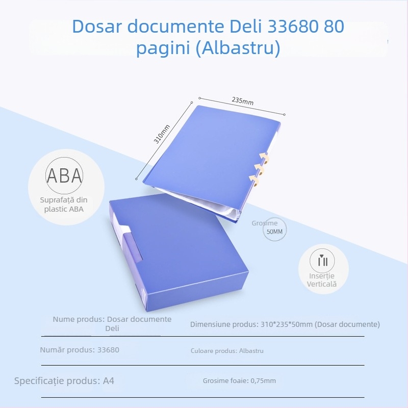 Deli 33600 serie A4, 100 de pagini – dosar multifuncțional pentru pagini și desene