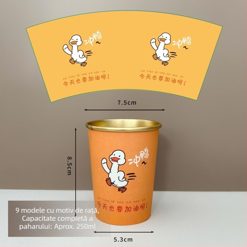 Pahar de hârtie premium, unică folosință, cu folie de aluminiu și finisaj auriu