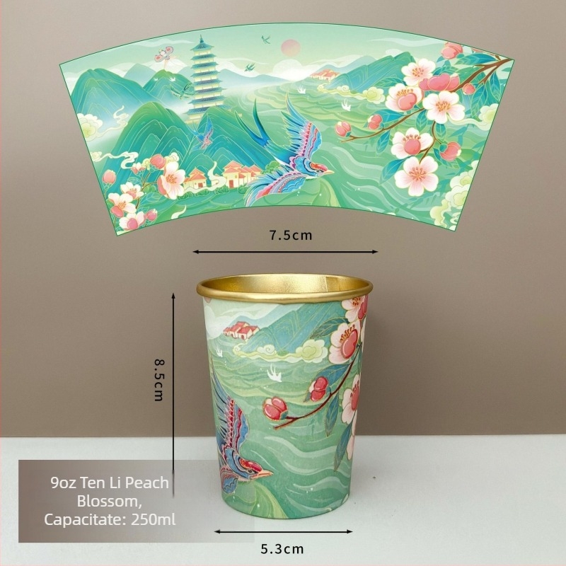 Pahar de hârtie premium, unică folosință, cu folie de aluminiu și finisaj auriu