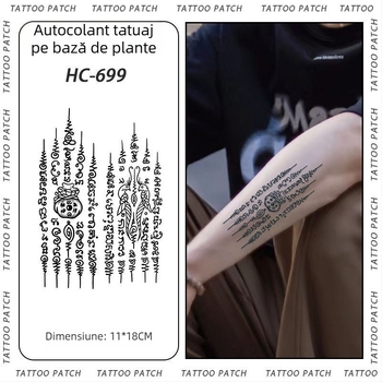 Tatuaj cu autocolant pe braț cu cinci sutre sanskrite pentru binecuvântare thailandeză – semi-permanent, rezistent la apă, fără reflexii, durabil, design floral.