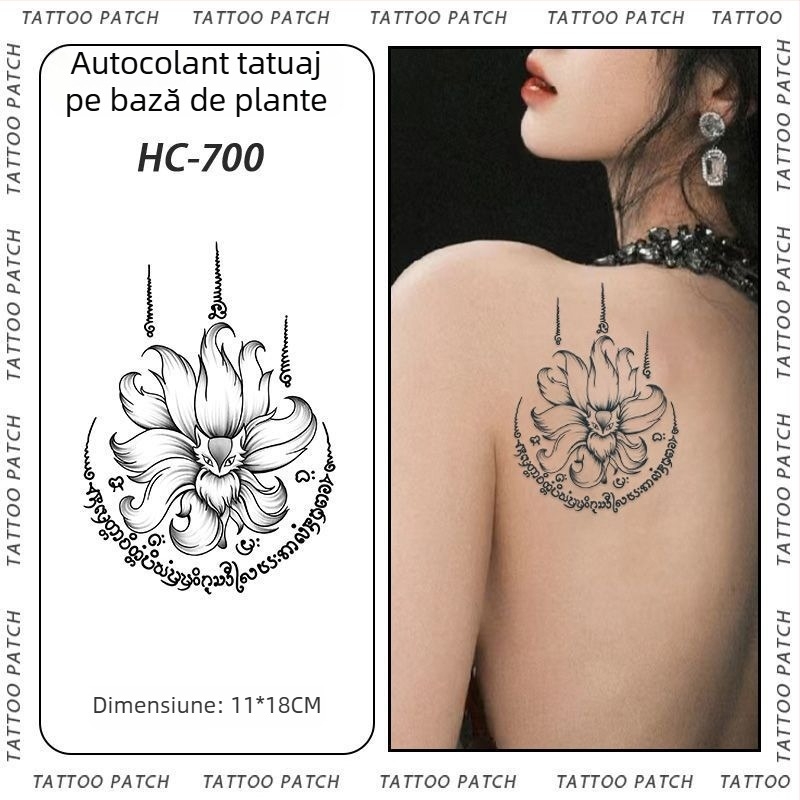 Tatuaj cu autocolant pe braț cu cinci sutre sanskrite pentru binecuvântare thailandeză – semi-permanent, rezistent la apă, fără reflexii, durabil, design floral.