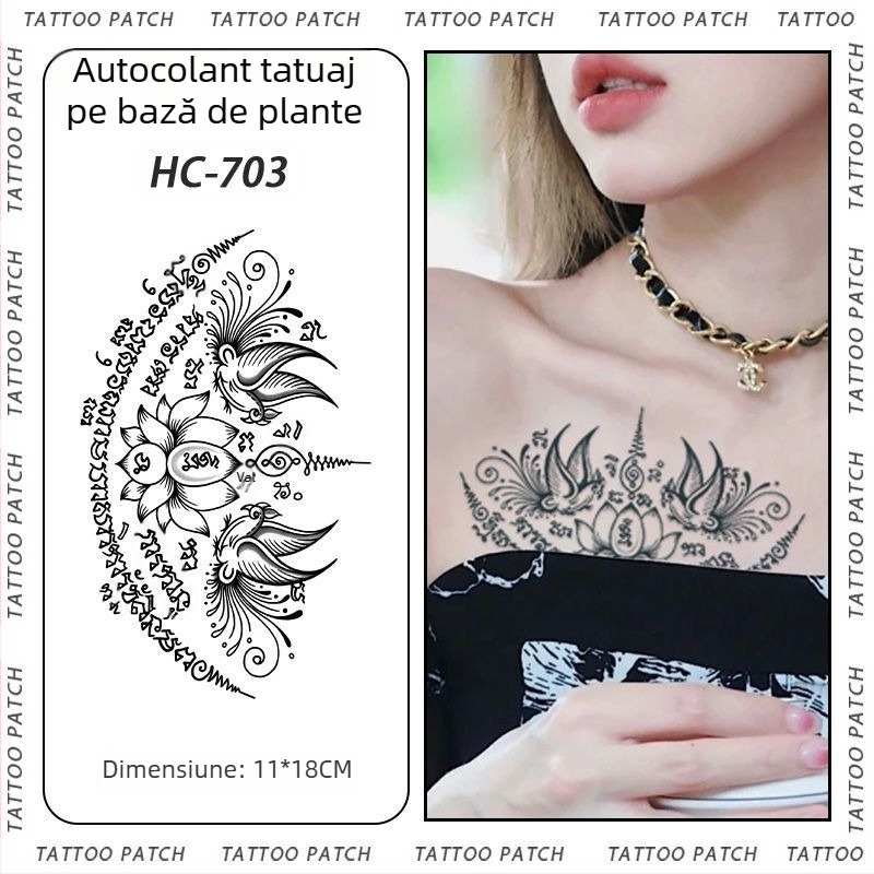 Tatuaj cu autocolant pe braț cu cinci sutre sanskrite pentru binecuvântare thailandeză – semi-permanent, rezistent la apă, fără reflexii, durabil, design floral.