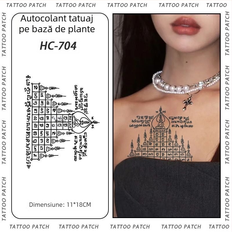 Tatuaj cu autocolant pe braț cu cinci sutre sanskrite pentru binecuvântare thailandeză – semi-permanent, rezistent la apă, fără reflexii, durabil, design floral.