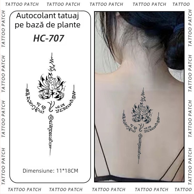 Tatuaj cu autocolant pe braț cu cinci sutre sanskrite pentru binecuvântare thailandeză – semi-permanent, rezistent la apă, fără reflexii, durabil, design floral.