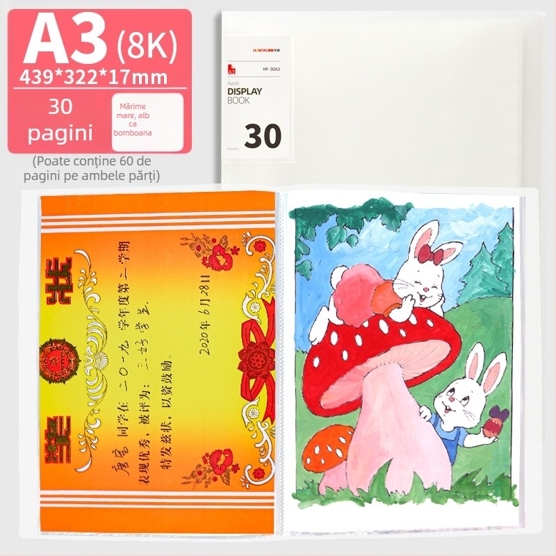 Hongtai A2 Album pentru depozitarea operelor elevilor și copiilor, Geantă de portofoliu A3, Hârtie de desen 4K, Poster de pictură 8K, Dosar alb pentru documente